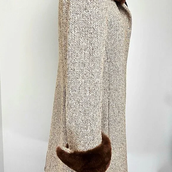 Via Spiga Wool Blend Tweed Coat Rex Rabbit Fur Trim Size 10 - Picture 8 of 16